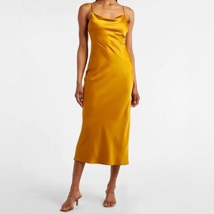 Express Honey Satin Cowl Neck Maxi Slip Dress Size Medium